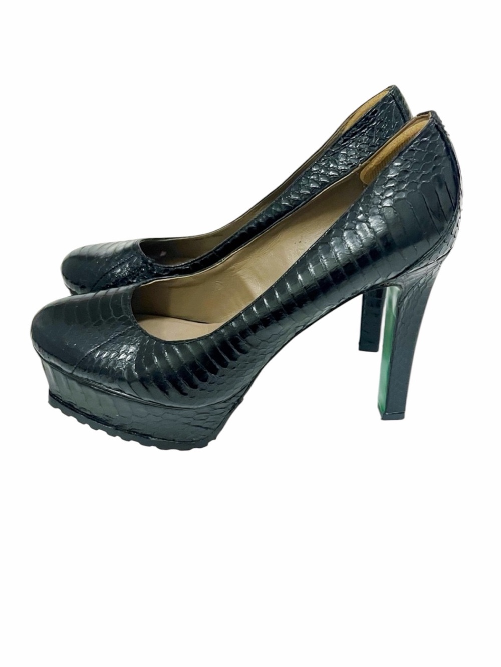 New LISA FOR DONALD J PLINER RAZ SNAKESKIN LUG HEELS SIZE 8/5 M